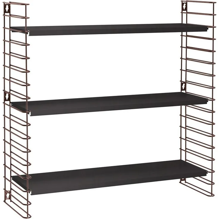 METALTEX 377605335 Bücherregal TOMADO mit 3 schwarzen Böden u. Seitengittern in bronze / Hängeregal / TOMADO-Regalsystem
