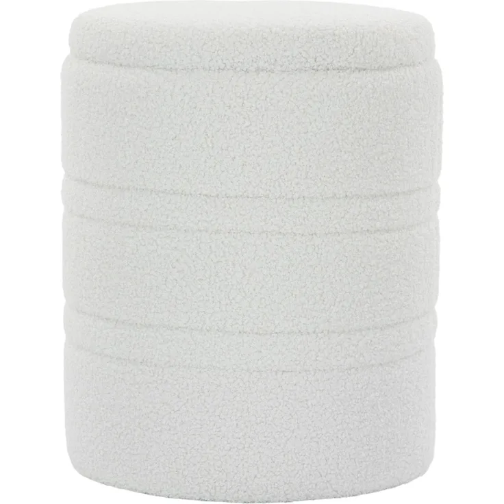 Sherpa Aufbewahrungshocker mit Wendedeckel, runder Sitzhocker für Wohnzimmer & Schlafzimmer, Weiß--Weiß--36.5x36.5x46.5cm--YOUDENOVA
