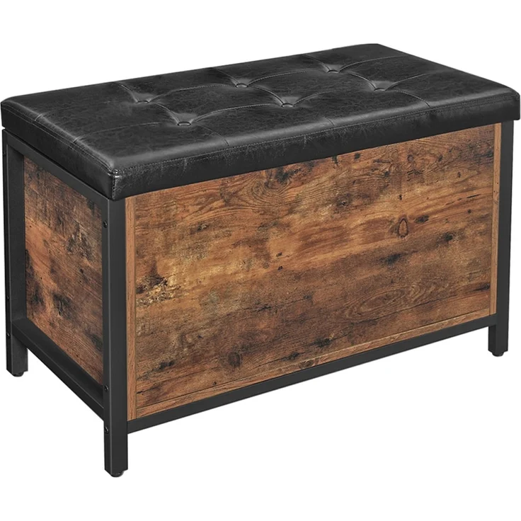 Vasagle Sitzbank mit Stauraum, Holz dunkelbraun/ schwarzes Kunstleder, Songmics, 80 x 40 x 50 cm, LSC80BX – Bild 2