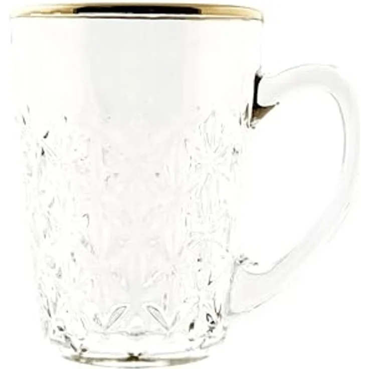 Sunay Teeglas 6er Gläser-Set mit Henkel Gold Umrandung 203 ml Transparent mit Muster, 6-tlg. – Bild 5