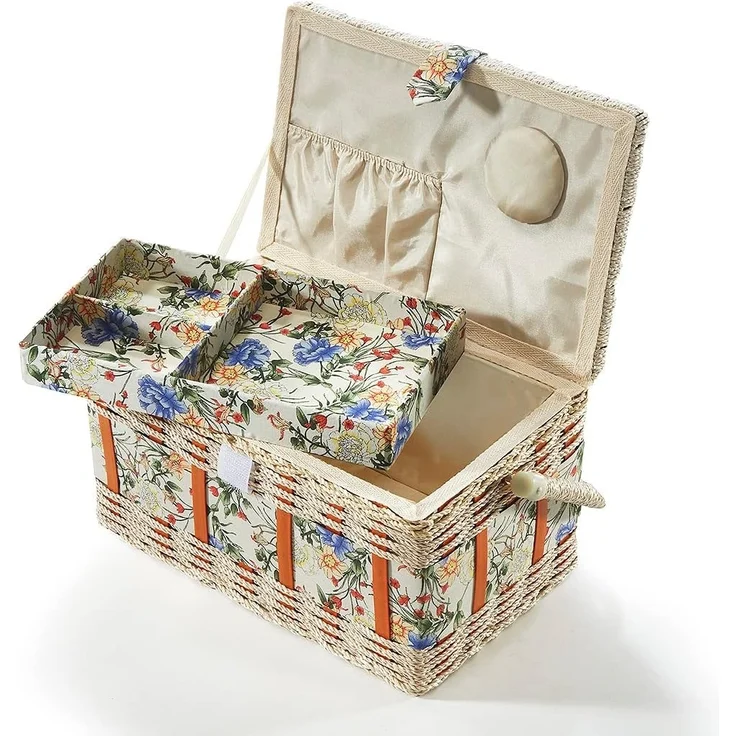 Kobolo Nähkorb Nähkästchen eckig mit Blumenmuster und Griff (mit Organisationseinsatz) – Bild 2