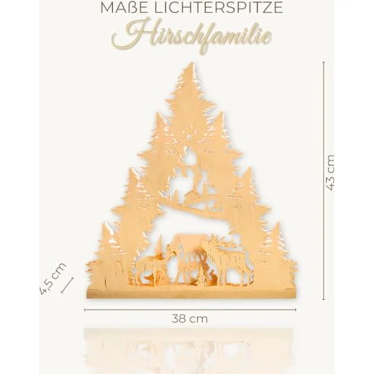 Weigla Lichterbogen Hirschfamilie, Lichterspitze aus Holz, NATUR, Made in Germany (1-tlg), Erzgebirge garantiert, Weihnachtsdeko Innen, Weihnachtsbeleuchtung – Bild 3