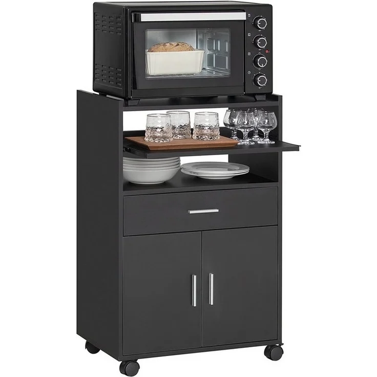 SoBuy Küchenwagen FSB09, Servierwagen mit Arbeitsplatte Aufbewahrungsschrank, Küchenschrank Rollschrank Mikrowellenschrank mit Ablagen und 2 Türen – Bild 5