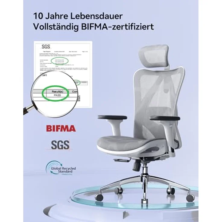 SIHOO M57 Ergonomischer Bürostuhl mit 3-Wege-Armlehnen, Lendenwirbelstütze und Verstellbarer Kopfstütze Hohe Rückenlehne Neigungsfunktion – Bild 6