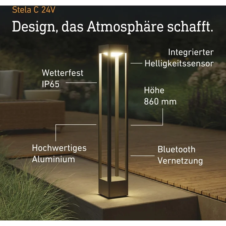 Steinel Wegeleuchte Stela C 24V 86 cm, RGBWW Gartenleuchte, 16 Mio. Farben, Dämmerungssensor, dimmbare Pollerleuchte, Zeitschaltuhr, App-Steuerung, Plug & Play, IP65 – Bild 2