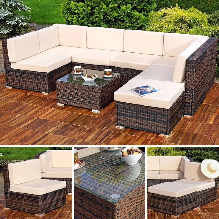 Gartensitzgruppe Terrassenmöbel Polyrattan Lounge Garnitur Essgruppe braun – Bild 2