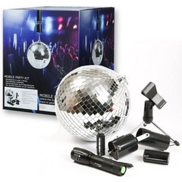 SATISFIRE Discolicht Discokugel Set Mobile Party Komplettset 20cm Kugel Motor Spot Stativ – Bild 6