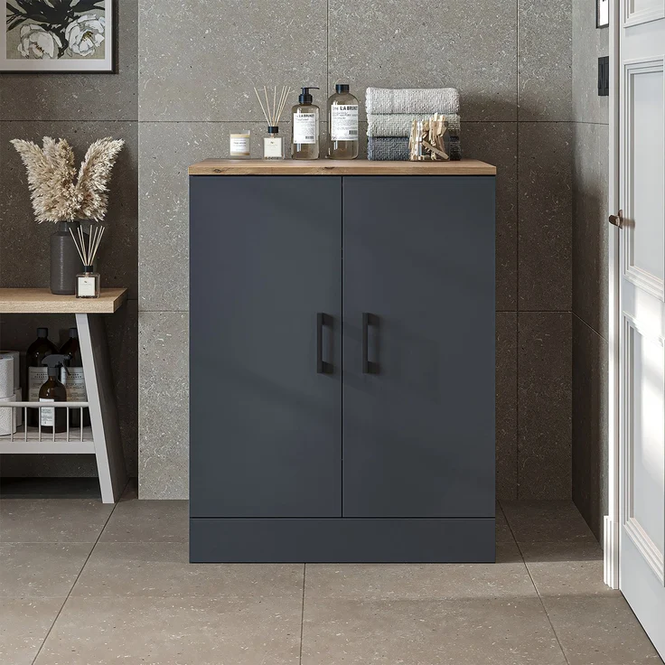 Roomart Waschmaschinenschrank - SERIE ATLANTIC-II- 70 cm breit – Badezimmer Waschmaschinen-Unterschrank – BHT 70×90×69 cm • Anthrazit-Eiche – Bild 3