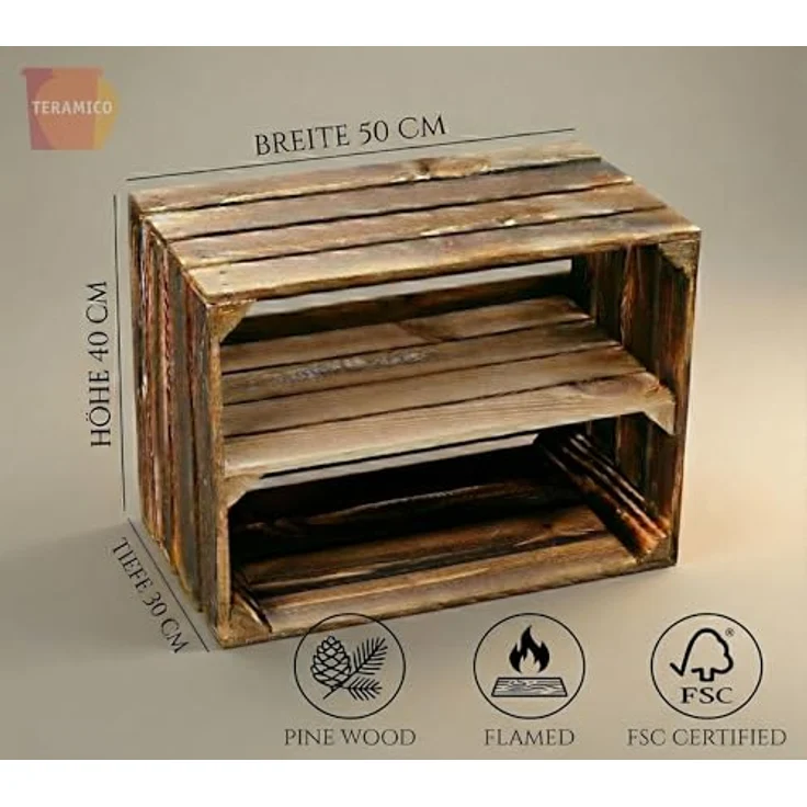 Holzkisten 2er Set dunkel 50 x 40 x 30cm Ablage Lang – Bild 4