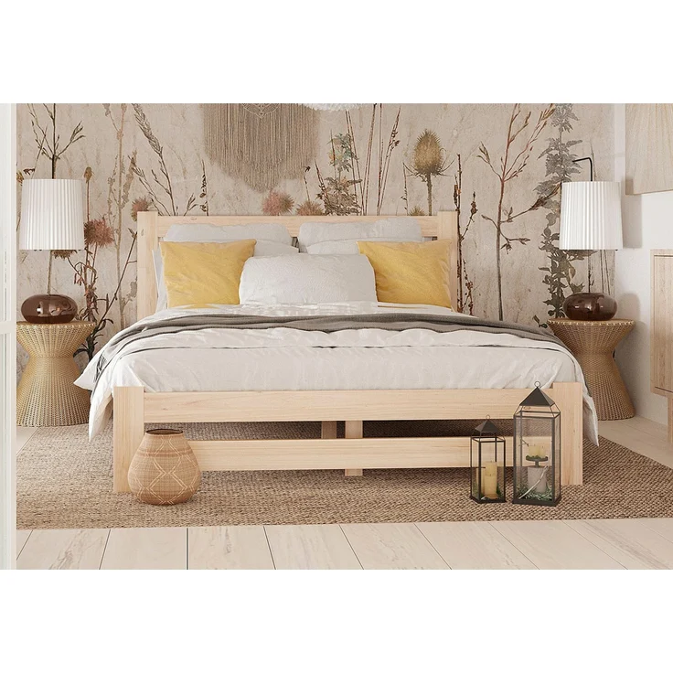 Home Collective Holzbett mit Lattenrost Modern Bett Kiefer Bettgestell Massivholzbett Klassisch (90x200, 120x200, 140x200, 160x200 cm), Doppelbett, Skandi Boho Landhaus Kopfteil hoch 160x200 cm natur – Bild 5