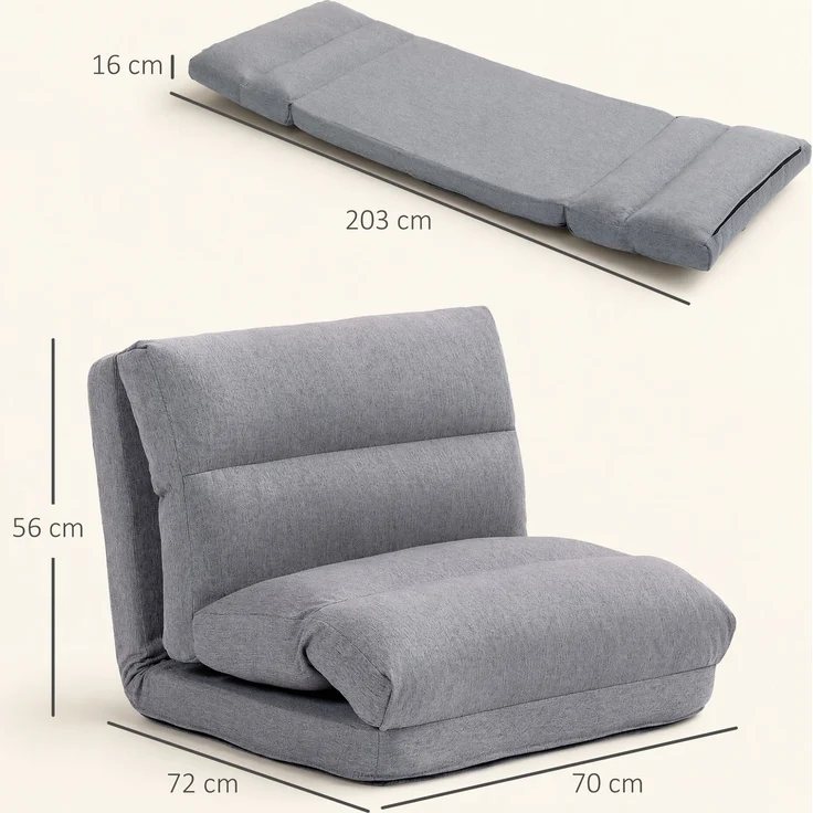 Wohnora-Sitzsack mit Bettfunktion, neigbare Lehne, klappbar, bis 120kg, 70 x 72 x 56 cm, Grau,H 56cm x T 70cm x B 72cm – Bild 5