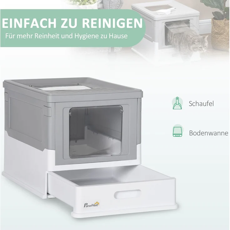 Geschlossene Katzentoilette aus Kunststoff mit Schaufel, 47,5x35,5x36,7 cm, Weiß – Bild 5