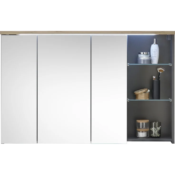 Badezimmerspiegelschrank >Memphis< Grau / Artisan Eiche Dekor - 110x70x20 (BxHxT) – Bild 3