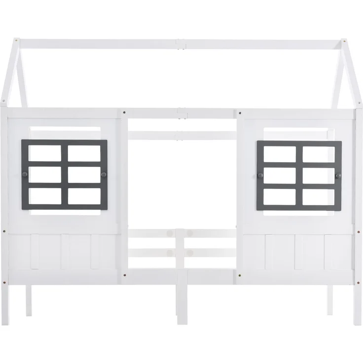 U-life Hausbett 90x200 cm, Einzelbett und Kinderbett, mit 2 Fenstern und Sicherheitsgeländer, Kiefernholz, Weiß – Bild 7