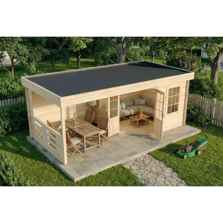 Alpholz Gartenhaus Hanna Gartenhaus aus Holz Holzhaus mit 40 mm Wandstärke inklusive Terrasse Blockbohlenhaus mit Montagematerial – Bild 3