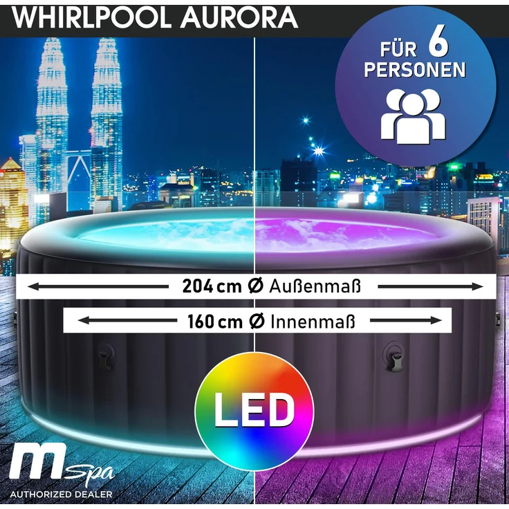 BRAST aufblasbarer Whirlpool 'MSpa Aurora', Ø 204 x 70 cm, für 6 Personen, mit LED-Beleuchtung – Bild 2