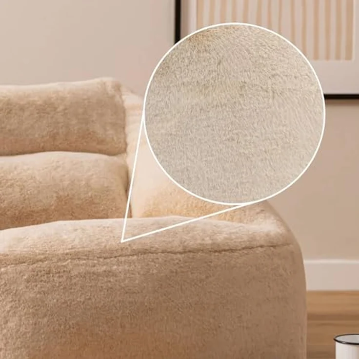 Icon Natalia Sitzsack Sessel für Erwachsene, Beige, Flauschiger Kaninchen Kunstfell Stoff, Riesen Sitzsack mit Füllung, Bean Bag Chair, Bequemer Sessel Wohnzimmer, Lounge, Schlafzimmer, Büro – Bild 8