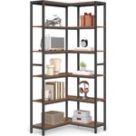 VASAGLE 6 stöckiges Bücherregal, Leiterregal, Eckregal, 24 x 102 x 175,2 cm, braun-schwarz