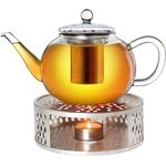 Creano Teekanne Creano Teekanne aus Glas 1,2l + ein Stövchen aus Edelstahl, 3-teilige, (Set, 4-St)