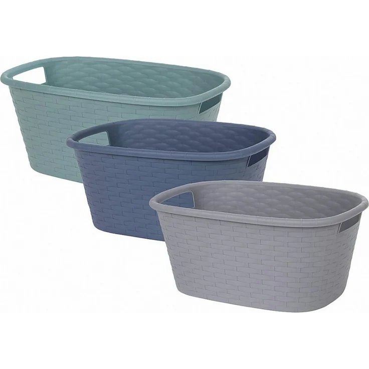Koopman Wäschekorb Wäschewanne Kunststoff Pastellfarben 2 er Set (2 St), 2 Stk, 35 Liter, Grau, Rattan-Optik, Kunststoff – Bild 3