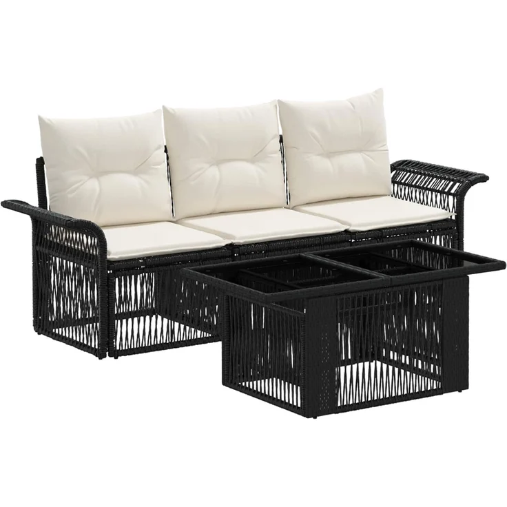 vidaXL Gartensofa-set 4 stk. Schwarz und Cremeweiß Poly-Rattan 3436585 – Bild 2