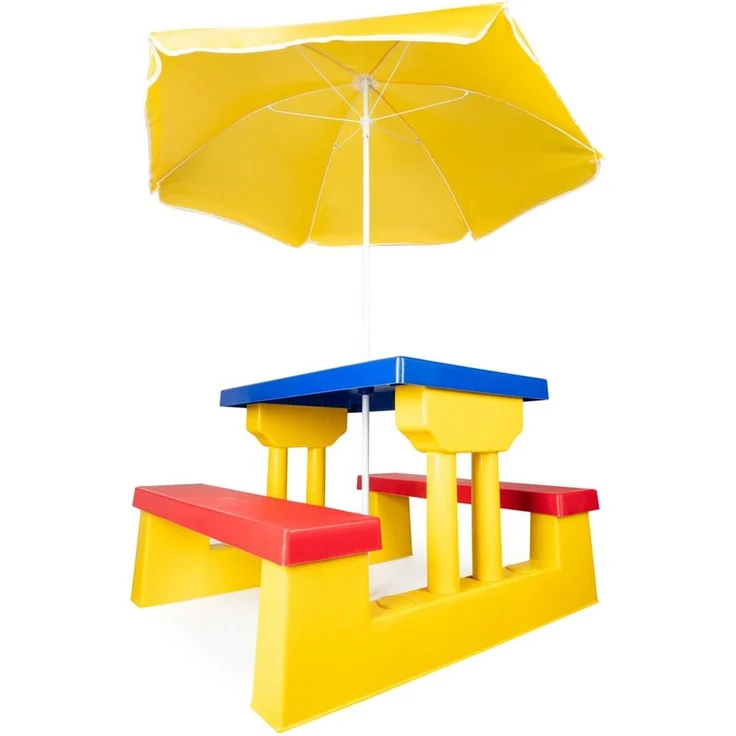 COIL Garten-Kindersitzgruppe Kinder-Picknicktisch mit Sonnenschirm 107 x 67 x 135 cm, 5 kg, (4-tlg), verschiedene Farben, Kunststoff UV-beständig, für Kinder ab 3 Jahren – Bild 4