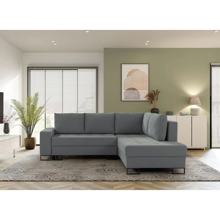 Selsey 'Larelle' Ecksofa mit Schlaffunktion & Bettkasten, Chenille, Ottomane rechts, Aschgrau – Bild 2