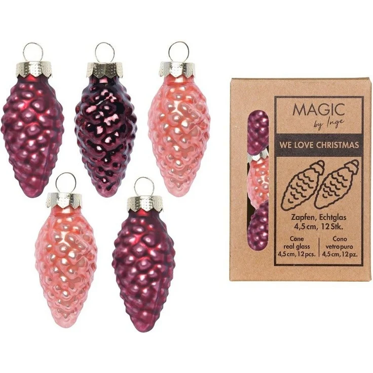 Holly & Jolly Christbaumschmuck, Christbaumschmuck Zapfen 4,5cm Glas 12 Stück - Vintage Rose