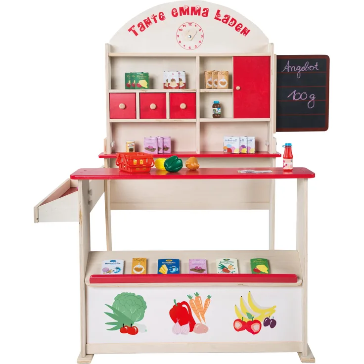 roba Kaufladen 'Tante Emma', Kinder Kaufmannsladen, Holz natur, Verkaufsstand mit Theke, Tafel, Seitentheke & Markststand, ohne Zubehör