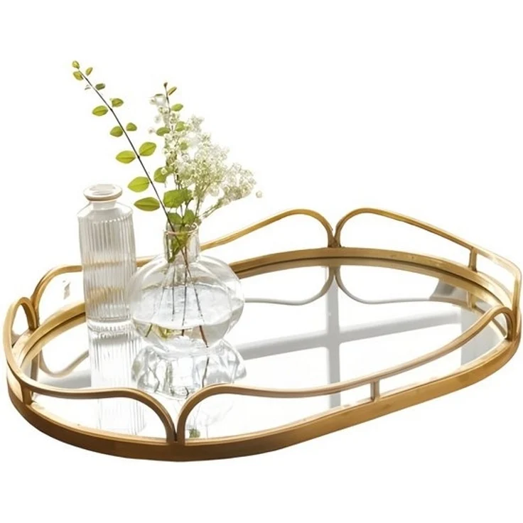 Dekoleidenschaft Tablett mit großer Spiegelfläche "Gold" 50x34 cm groß, Rahmen aus Metall in gold, Serviertablett, Geschenk Verlobung Hochzeit – Bild 3