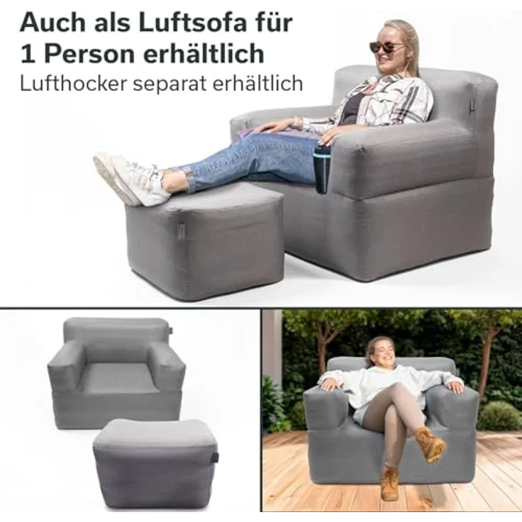 Skandika Luftsofa Easy Air Premium, Aufblasbares Sofa für 2 Personen, inkl. Elektropumpe, abnehmbarer Bezug waschbar, 200 kg belastbar, Oxford-Gewebe – Bild 8