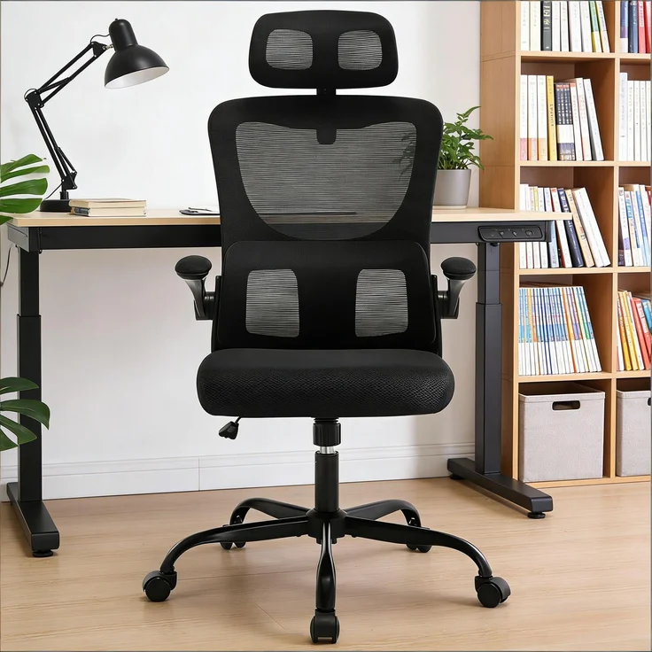 Faumrta Bürostuhl,Hohe Rückenlehne Konferenzstuhl,Atmungsaktiver Computerstuhl,Bequemer Spielstuhl,Bürostuhl mit R?dern(nur mit Bürostühlen)Foam,Metal+Mesh,PU67.5cm*62cm*123.5cmSchwarz – Bild 2