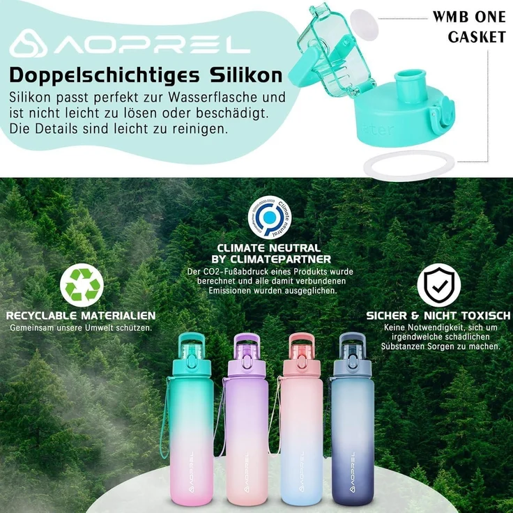 AOPREL Trinkflasche 1l BPA-frei Tritan Sport Auslaufsicher Fitness Camping Büro – Bild 5