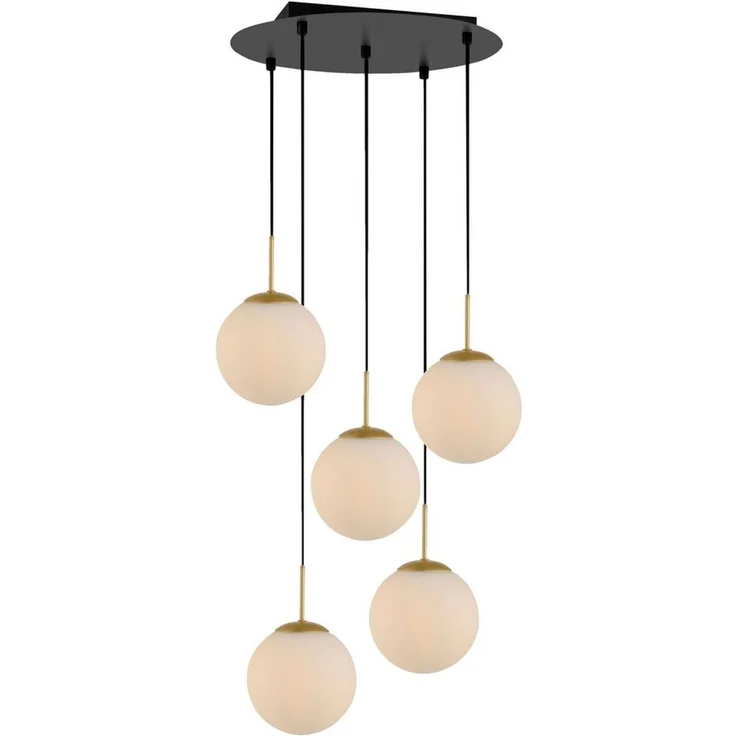 LeGer Home by Lena Gercke Deckenleuchte Elorea - Pendellampe mit großen Glaskugeln, Ein-/Ausschalter, ohne Leuchtmittel, opal matt weiß, schwarz gold, Pendelläge einstellbar, E14, Rondell – Bild 4