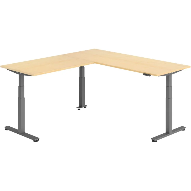 bümö Eckschreibtisch elektrisch höhenverstellbar L-Form: 200 x 220 cm in Ahorn, Gestell graphit - Stehschreibtisch mit Memory-Steuerung, elektrischer XXL Schreibtisch für die Ecke, XDSMW-2014-3-G – Bild 1