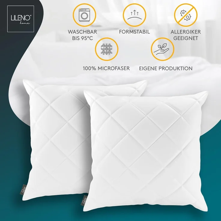 LILENO HOME 2er Set Kissenfüllung 60x60 cm - 95°C waschbares Innenkissen geeignet für Allergiker - Polyester Kisseninlet als Couchkissen, Sofa Kissen, Cocktailkissen und Kopfkissen – Bild 4