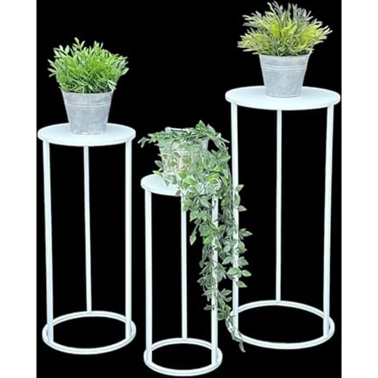 DanDiBo Blumenhocker Metall Weiß Rund Blumenständer Beistelltisch 96483 3er Set Blumensäule Modern Pflanzenständer Pflanzenhocker – Bild 1