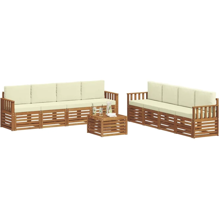 vidaXL Outdoor-Sofagarnitur 9 stk. 8-Sitzer Natur und Creme 3374560 – Bild 3