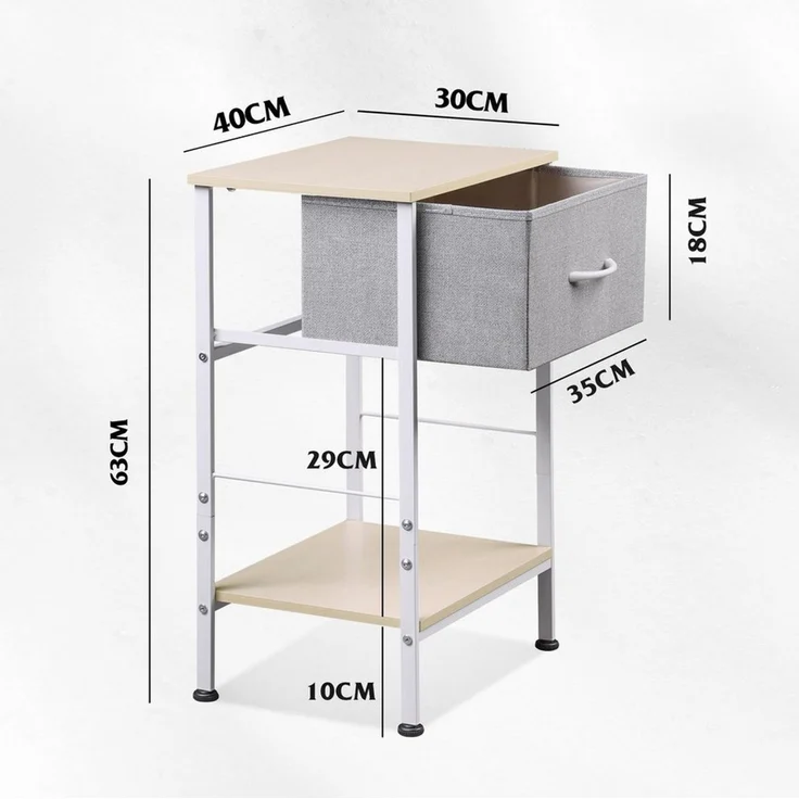 WLIVE Beistelltisch Nachttisch mit Stoffschublade & Ablage, 40×30×63 cm, Metallrahmen (1 Tisch), platzsparender Nachtschrank fürs Schlafzimmer & Wohnzimmer – Bild 3