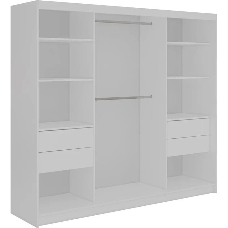 Kleiderschrank LAOS Schiebetürenschrank Weiß mit Akustikpaneel-Design (Lamellen) Aristan-Eiche & Spiegel, Inkl. Innenausstattung - mit Schubladen – Bild 4