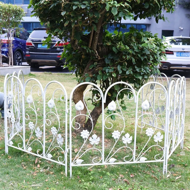UNHO 5 Stück Beetzaun Metall Gartenzaun Eisen Beeteinfassung Beetumrandung 60x62 cm Schmuckzaun verzinkt Teichzaun Gitterzaun Gehege Zaunset Weiß – Bild 4