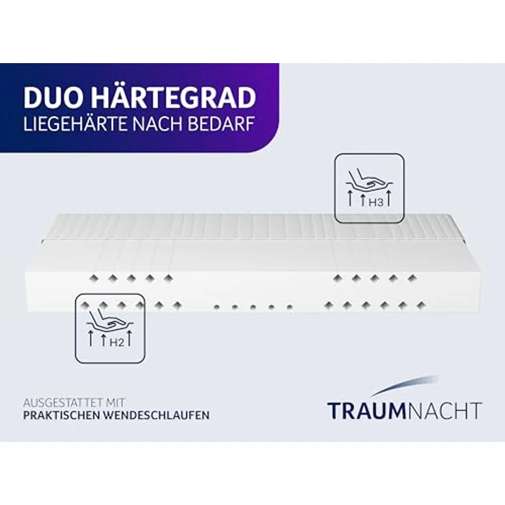 Traumnacht Premium 2 in 1 Duo - orthopädische 7-Zonen Kaltschaummatratze, Härtegrad 2 und 3, Öko-Tex Zertifiziert, 100x200 cm, Höhe 20 cm produziert nach deutschem Qualitätsstandard – Bild 7