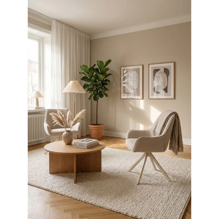GOEURVANT 1178 Esszimmerstühle 6er-Set mit Armlehnen, 360° Drehbar, Webstoff - Beige – Bild 2