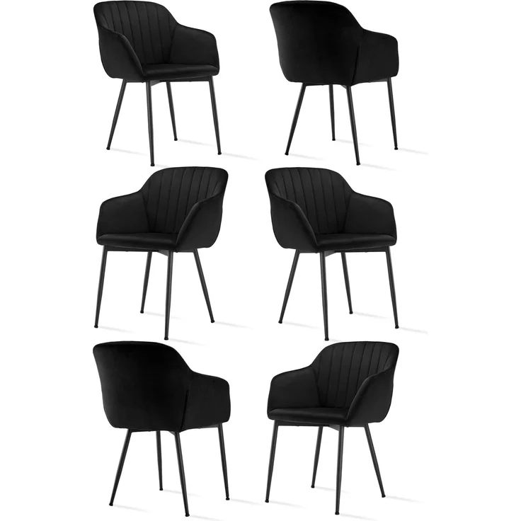 GOEURVANT 711 Esszimmerstühle 6er-Set mit Armlehnen, Samt - Schwarz – Bild 1