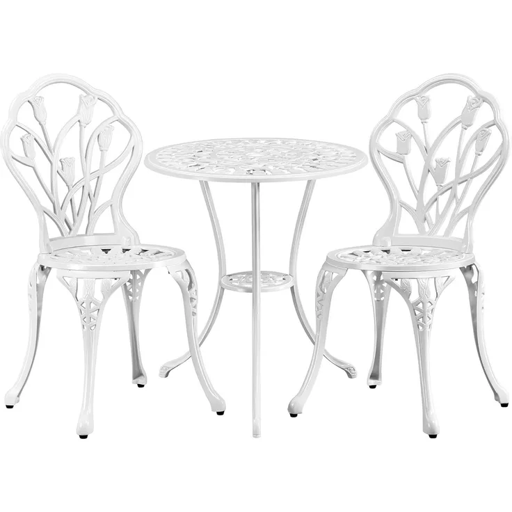 Yaheetech 3tlg Bistro-Set Balkonset Gartenset Essgruppe Sitzgruppe Gartentisch mit 2 Stühlen, Weiß