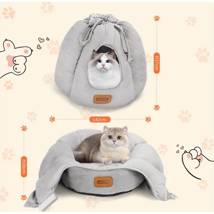 nobleza Tierbett 2-in-1 Katzenbett und Höhle, Geschlossen oder Offen Konvertierbar – Bild 2