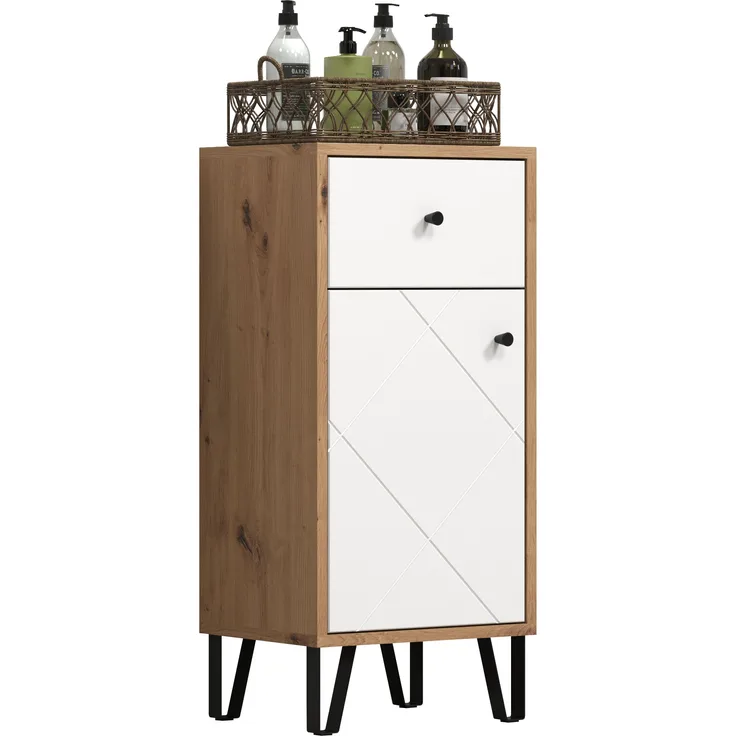 Badezimmer Kommode Touch in weiß matt Lack und Eiche 36 x 79 cm