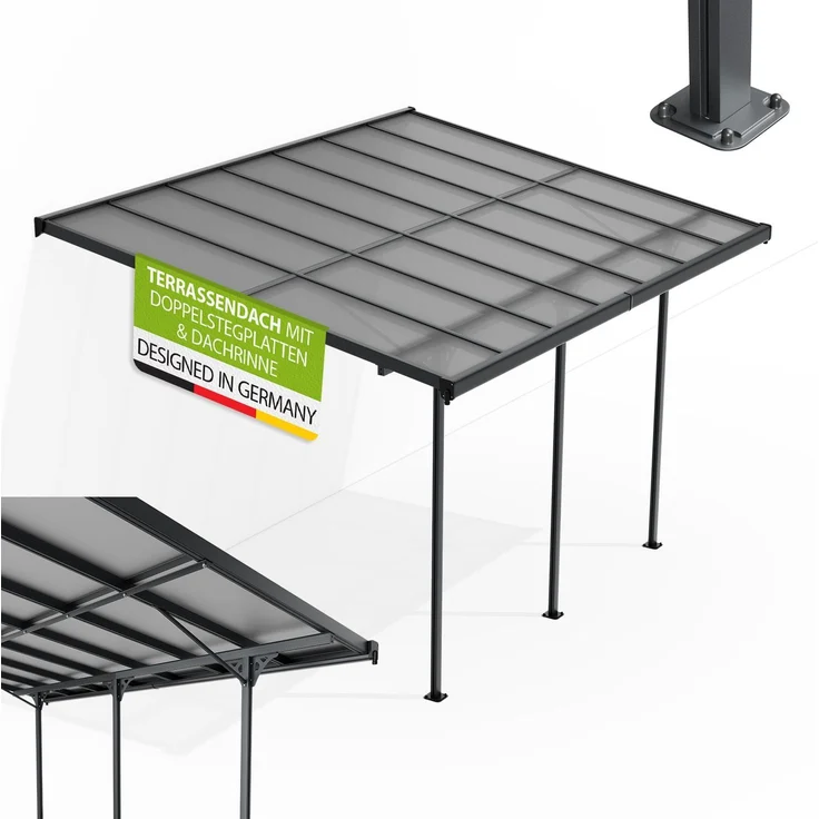 Juskys Terrassenüberdachung Borneo 4x3 m – Aluminium Terrassendach mit Doppelstegplatten Sonnenschutz Wandmontage Überdachung für Terrassen Anthrazit – Bild 1