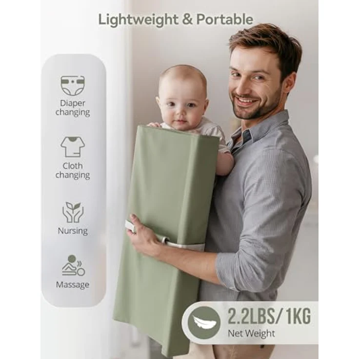 COMOMY Veganes Leder Keil Wickelauflage Abwaschbare, Wickelunterlage mit Sicherheitsgurt & Anti-Rutsch-Unterseite, Weiche Wickelmatte für Kommode und Tisch (Grün) – Bild 6