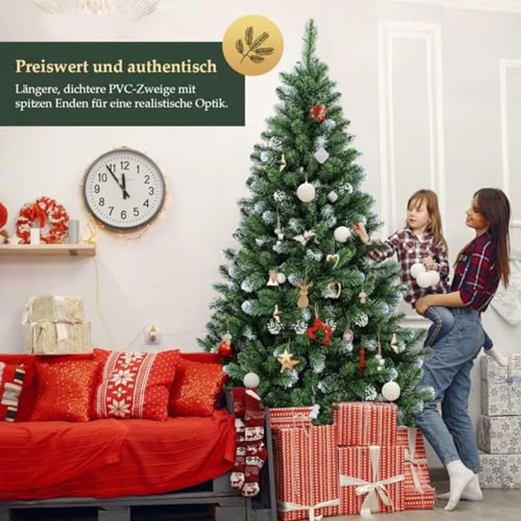 SALCAR Künstlicher Weihnachtsbaum 180 cm – Tannenbaum mit schneebedeckten, runden PVC-Zweigspitzen in Tannengrün, dichter Christbaum mit stabilem Metallständer – Ideal für Weihnachtsdeko Zuhause – Bild 3
